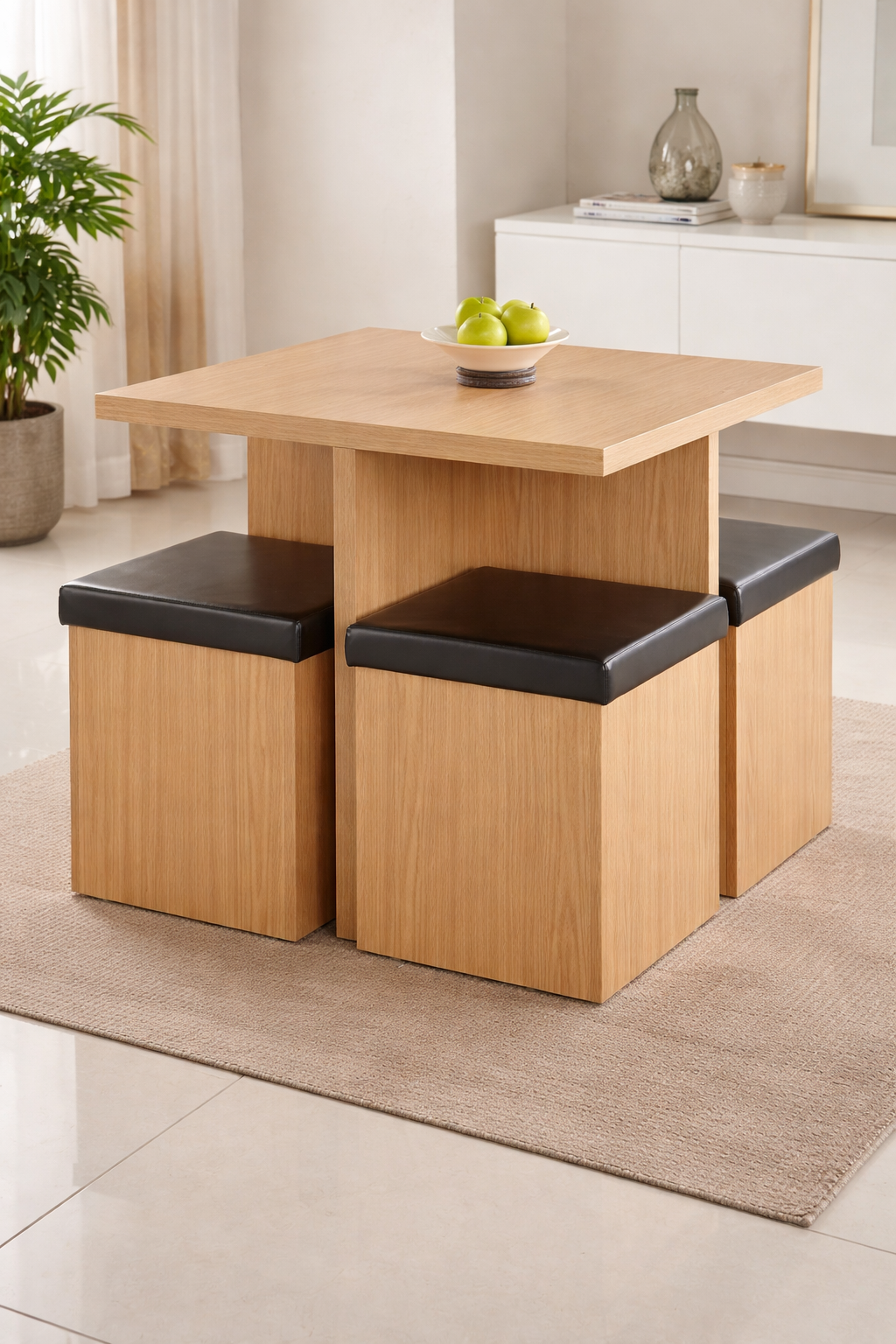 Compact Dining Table with Storage Stools